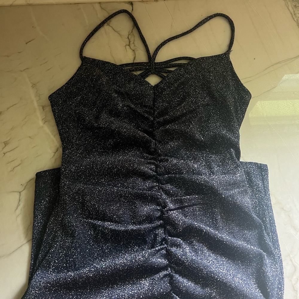 Midnight Doll Strappy V-Neck Glitter Mini Dress Sz 9 (Medium)